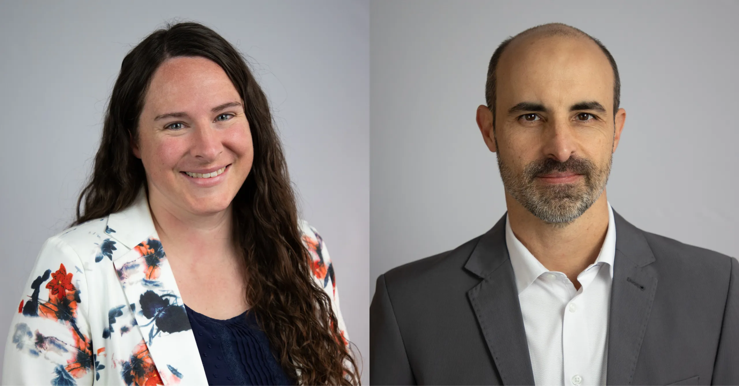 Headshots of Jenn Morris and Angelo Gurgel