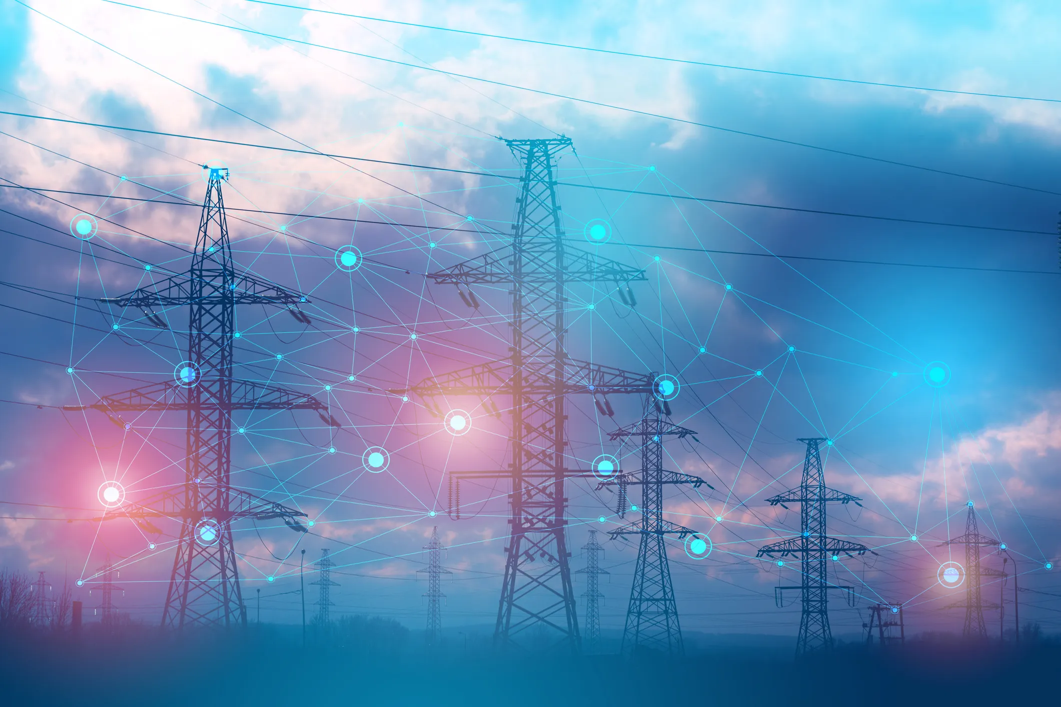 an abstract representation of solving problems using artificial intelligence to increase reliability and reduce losses and accidents during the transmission of electrical energy