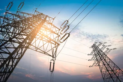 Sunset behind power lines