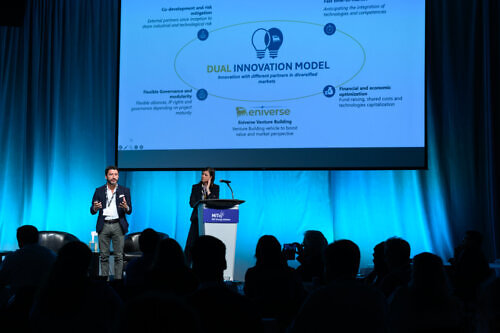 Giacomo Silvestri and Annalise Muccioli, both of Eni S.p.A., presenting at MITEI’s 2025 Annual Research Conference.